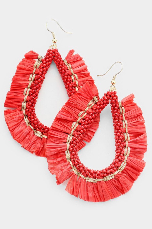 Bubbly Bead Raffia Tassel Earrings