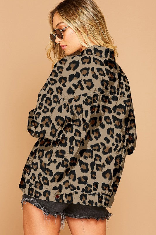 Leopard Denim Trucker Jacket