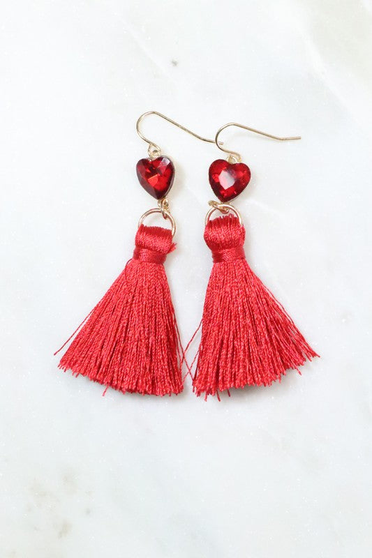 Heart Glass Tassel Earrings