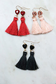 Heart Glass Tassel Earrings