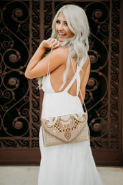 Bronze Gold Beaded Clutch Bag