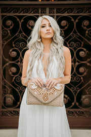 Bronze Gold Beaded Clutch Bag