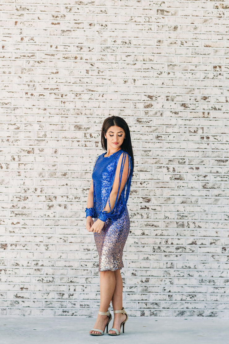 Pop the Champagne Ombre' Sequin Dress (Blue)