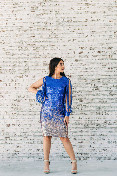 Pop the Champagne Ombre' Sequin Dress (Blue)