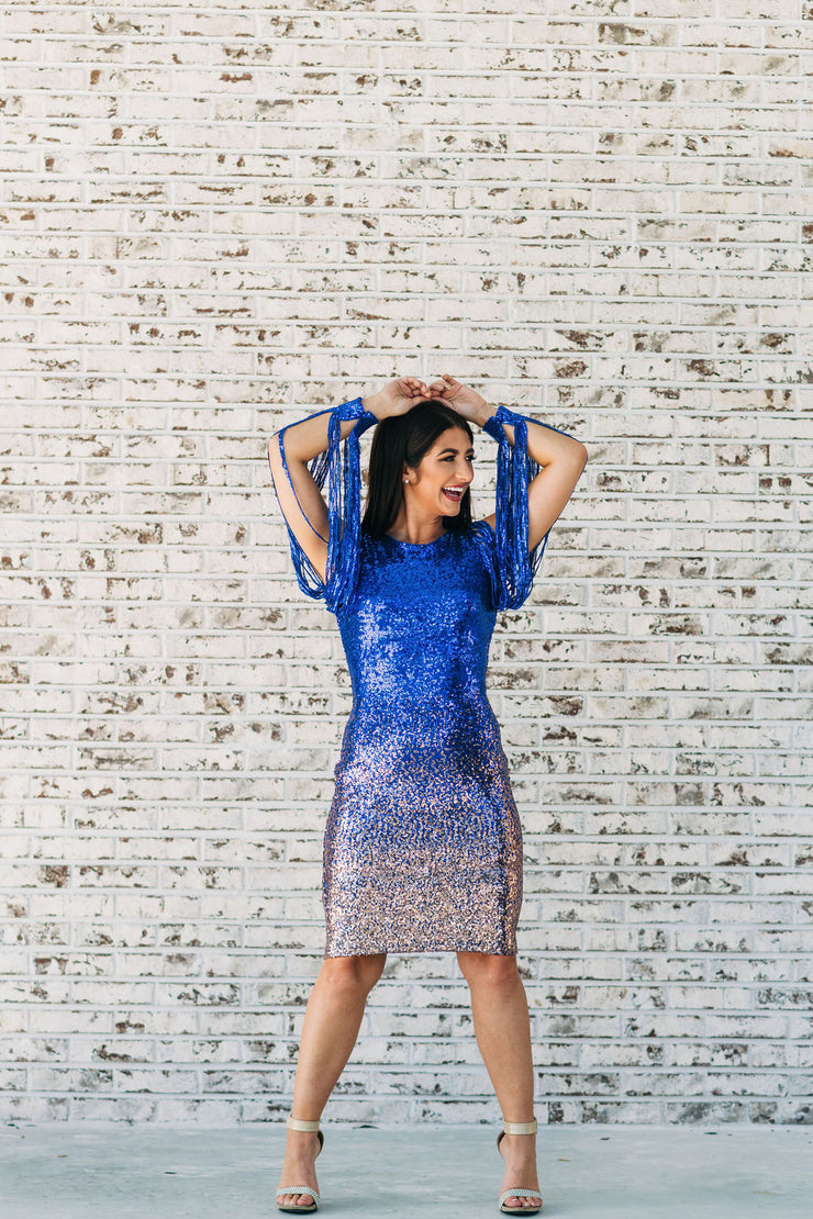 Pop the Champagne Ombre' Sequin Dress (Blue)