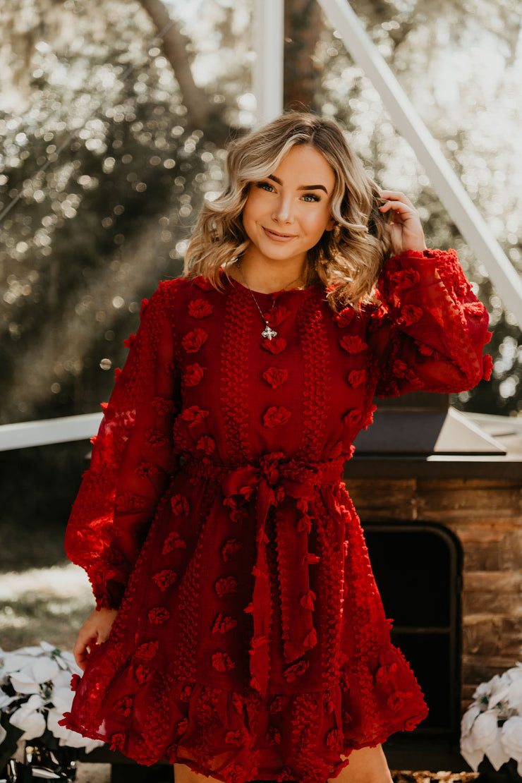 Jolly Red Mini Chiffon Dress