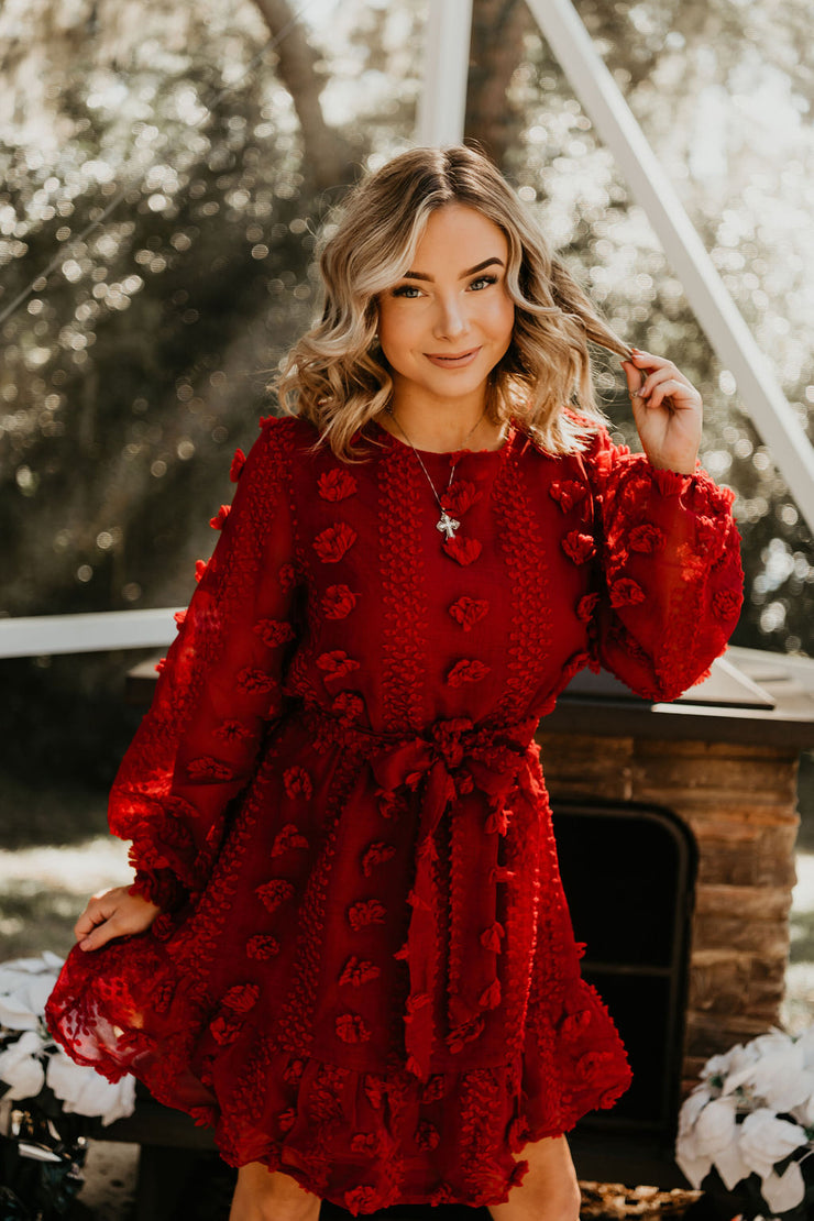 Jolly Red Mini Chiffon Dress