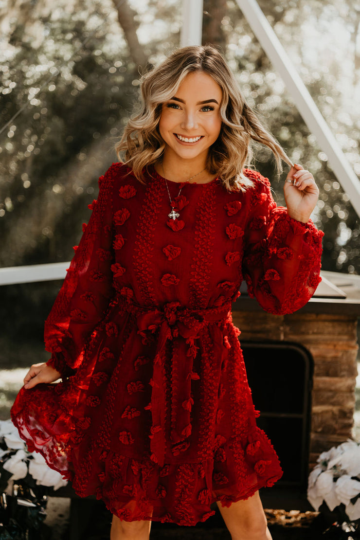 Jolly Red Mini Chiffon Dress