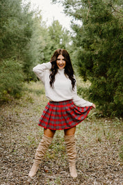 Very Merry Plaid Pleated Skirt (Red)