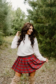 Very Merry Plaid Pleated Skirt (Red)