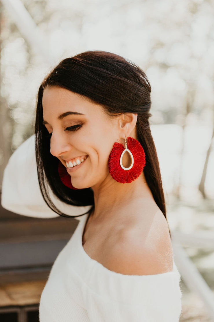 All Around Fan Tassel Earrings (Burgundy)