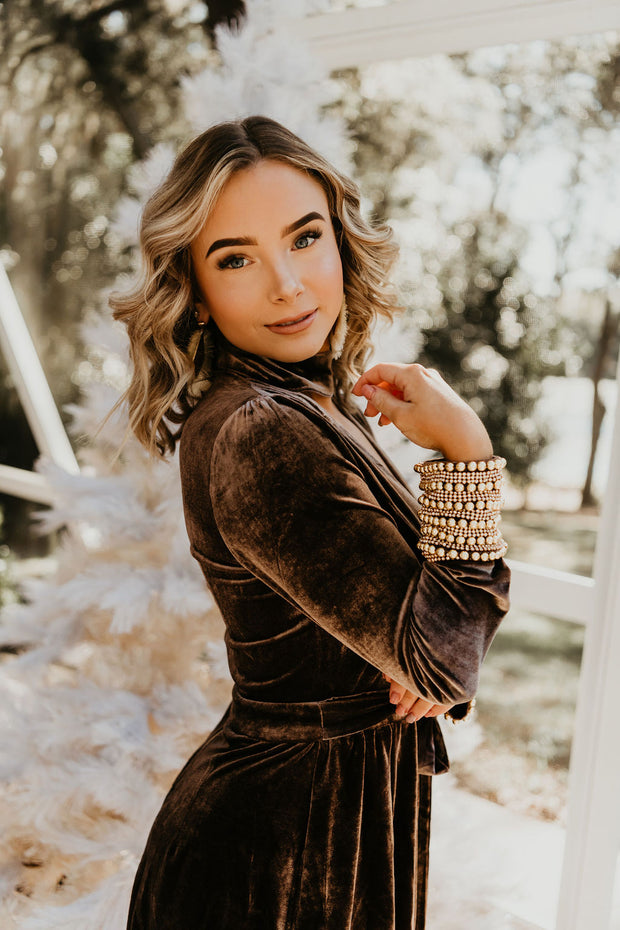 Mock Mocha Embellished Velvet Romper