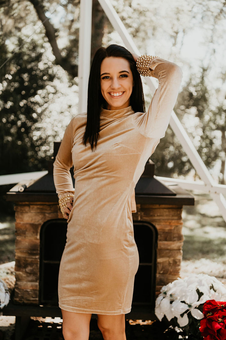 Champagne Pop Embellished Velvet Dress