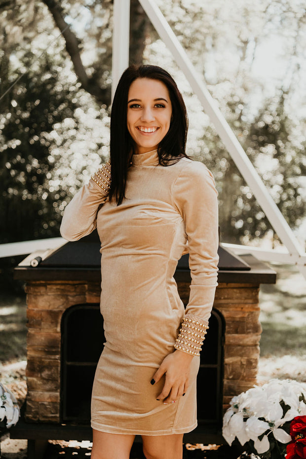 Champagne Pop Embellished Velvet Dress