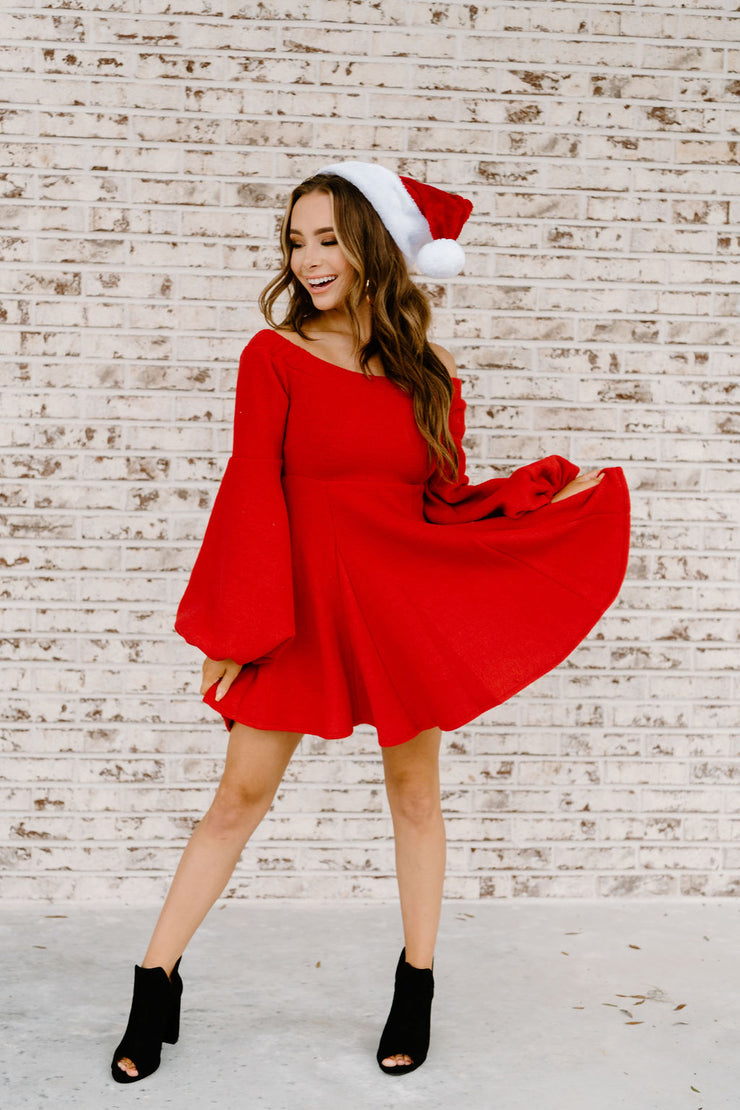 Sleigh Belle Sweater Dress (Red)