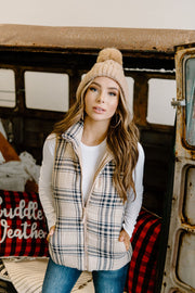 Perfectly Plaid Puffer Vest (Taupe)