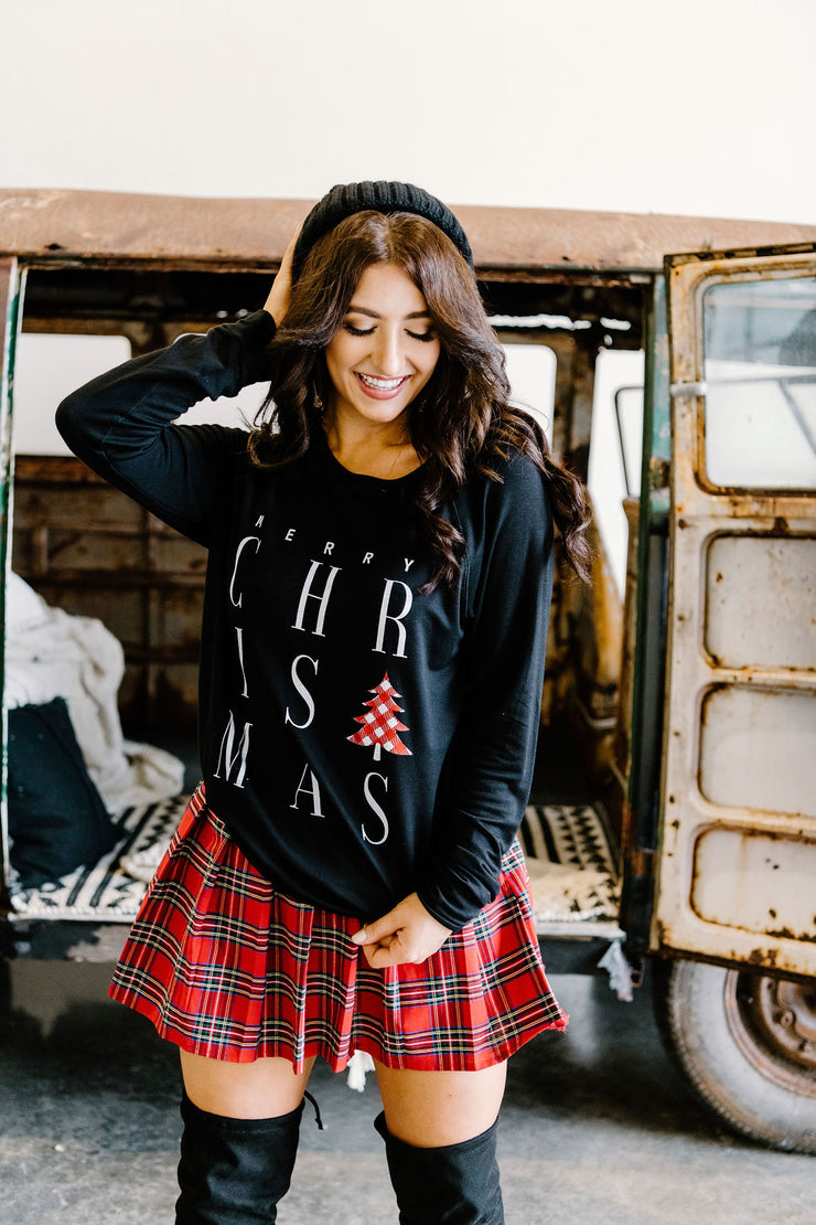 Merry Christmas Tree Graphic Top (Black)