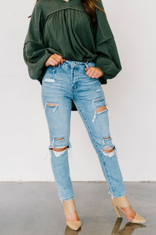 High Rise Relaxed Distressed Denim Jeans