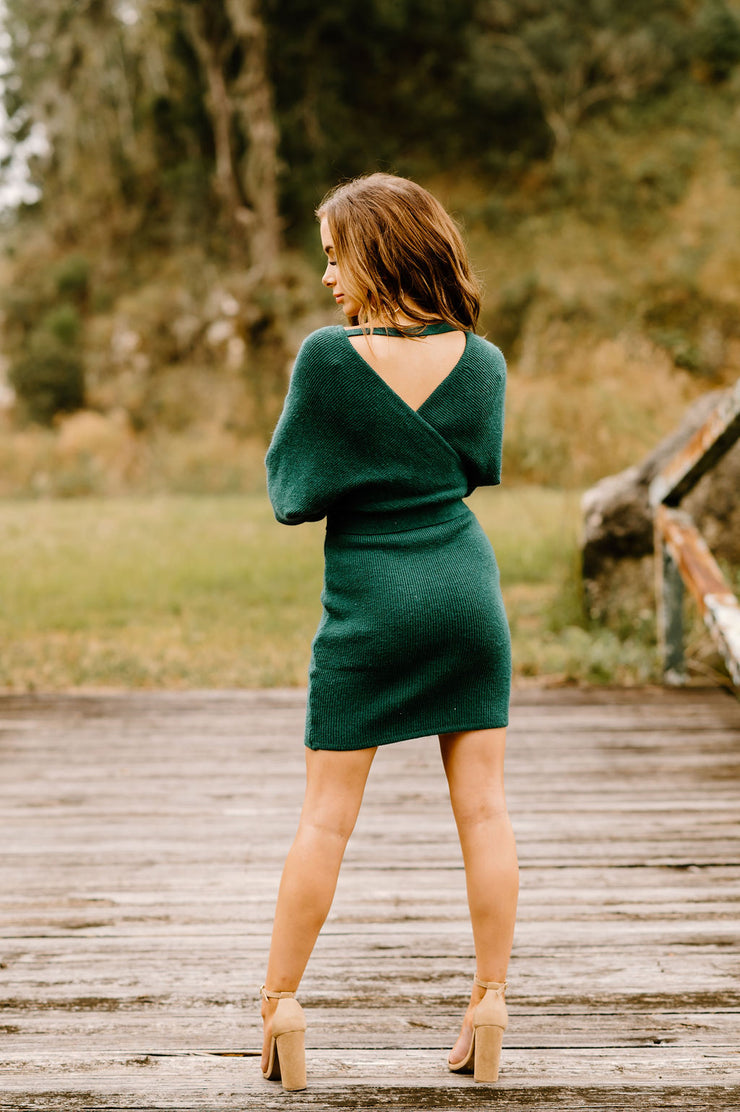 I Really Can't Stay Knitted Sweater Dress (Green)