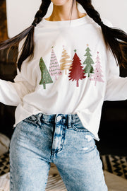 Christmas Tree Graphic Crop Top (White)