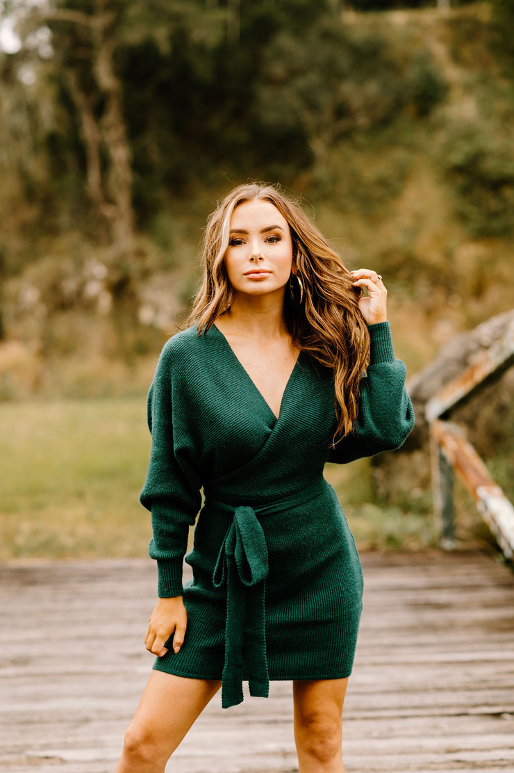 I Really Can't Stay Knitted Sweater Dress (Green)