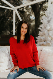 Merry Cherry Red Twist Back Sweater