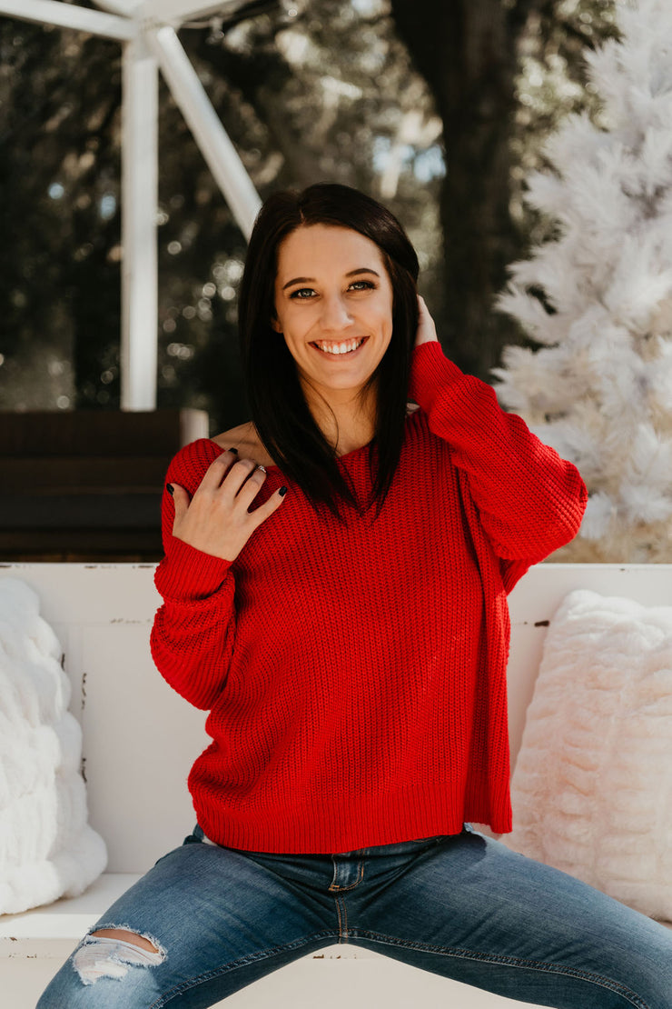 Merry Cherry Red Twist Back Sweater