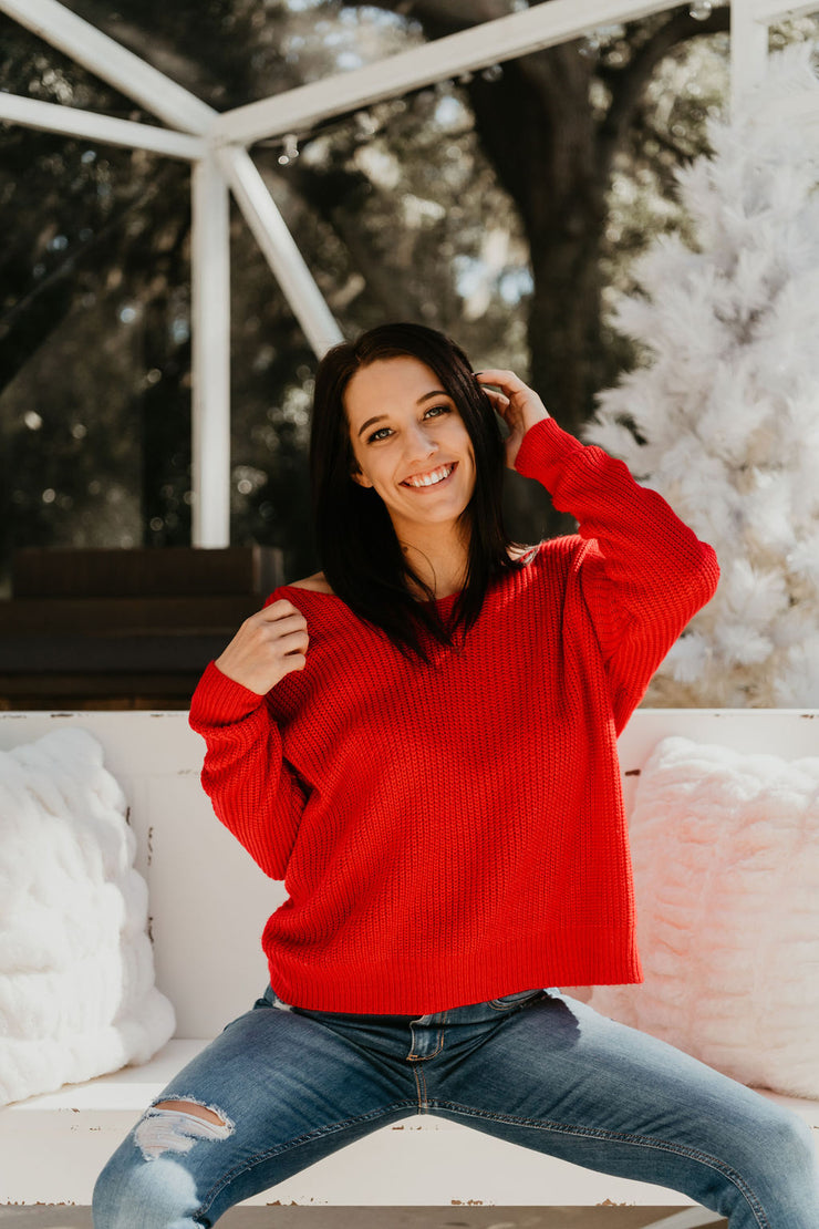 Merry Cherry Red Twist Back Sweater