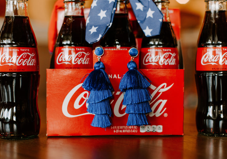 Layered in Blue Tassel Drop Earrings