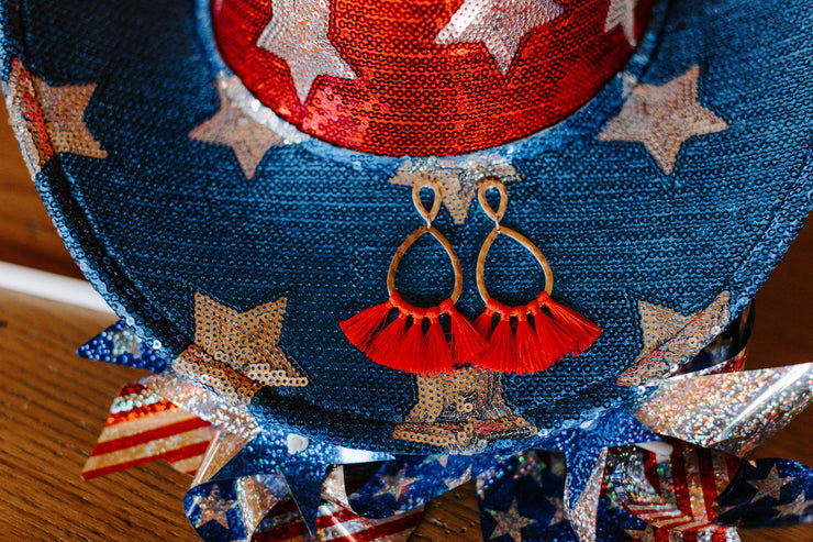 Bold and Gold Red Tassel Earrings