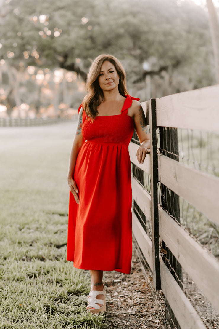 Land of the Free Tie Strap Midi Dress ( Red )