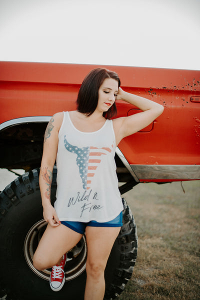 Wild and Free American Bull Skull Tank