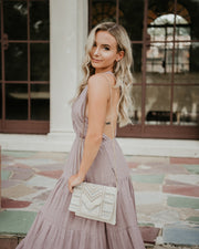 Mauve and Ivory Beaded Clutch Bag