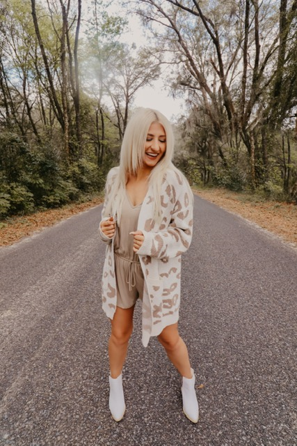 Ivory Knitted Leopard Print Cardigan