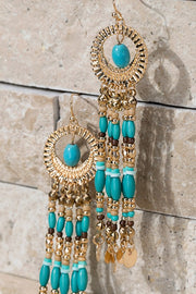 Boho Beaded Tassel Earrings (Turquoise)