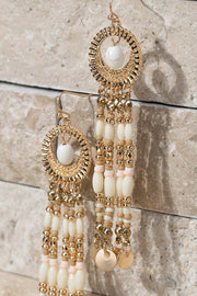 Boho Beaded Tassel Earrings (Ivory)