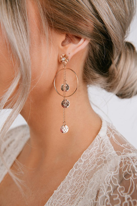 Flower Pendent Hoop Dangle Earrings (Rose Gold)