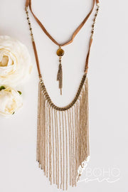 Boho Babe Tassel Charm Necklace (Brown)