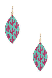 Leather Leaf Cactus Print Earrings