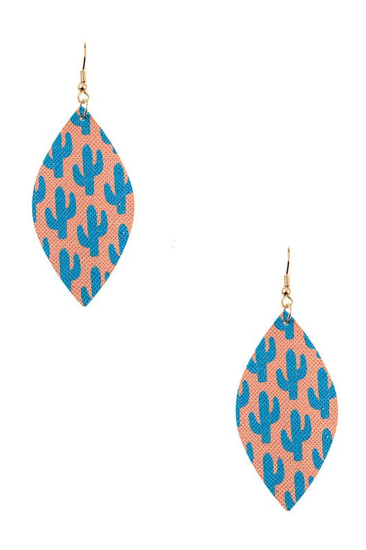 Leather Leaf Cactus Print Earrings