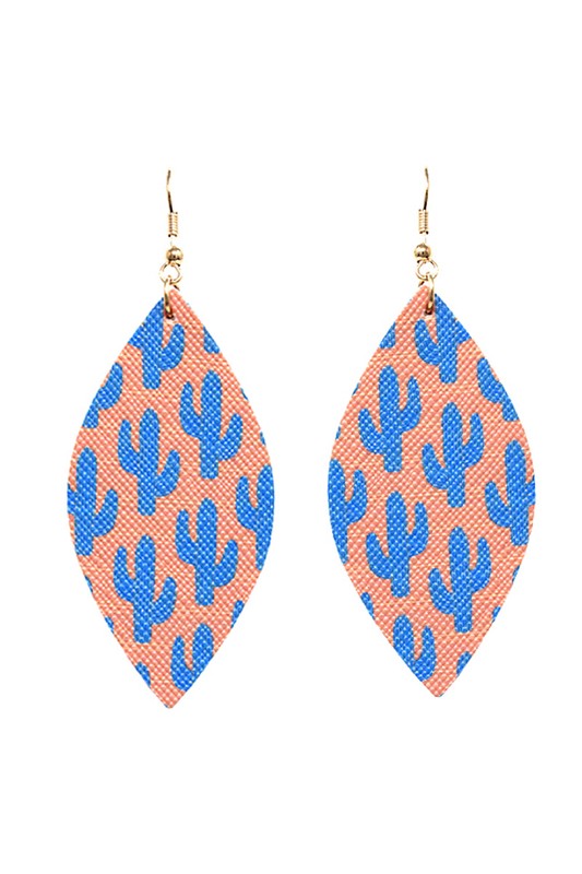 Leather Leaf Cactus Print Earrings