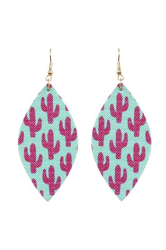 Leather Leaf Cactus Print Earrings