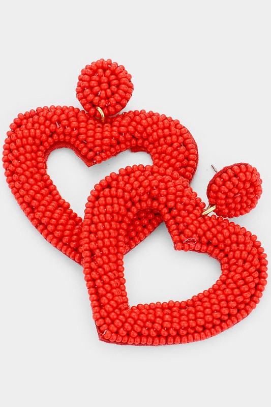 Heart Shaped Beaded Drop Earrings