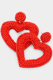 Heart Shaped Beaded Drop Earrings