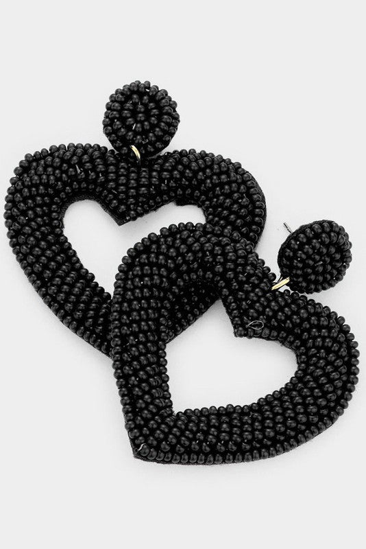 Heart Shaped Beaded Drop Earrings