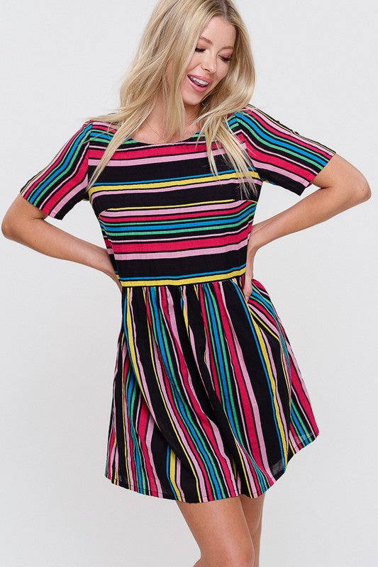 Multi Stripe Baby Doll Dress