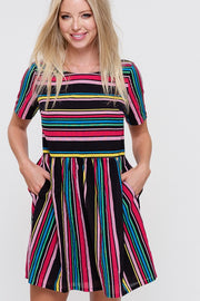 Multi Stripe Baby Doll Dress