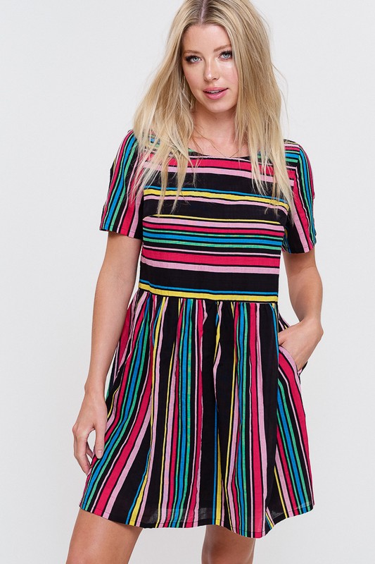 Multi Stripe Baby Doll Dress