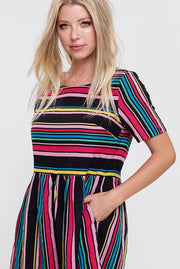 Multi Stripe Baby Doll Dress