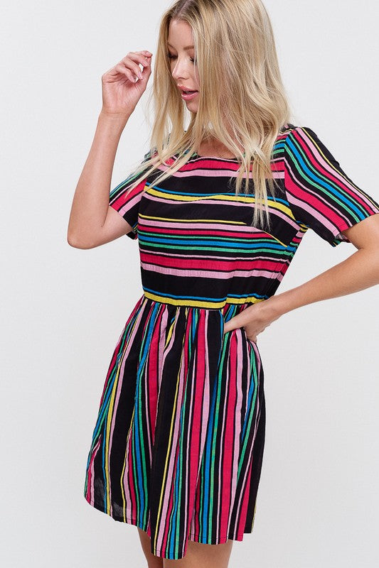 Multi Stripe Baby Doll Dress